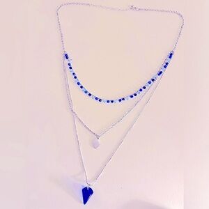 Necklace Lapis Lazuli, Opalite faceted stones, cobalt glass, box & silver chain